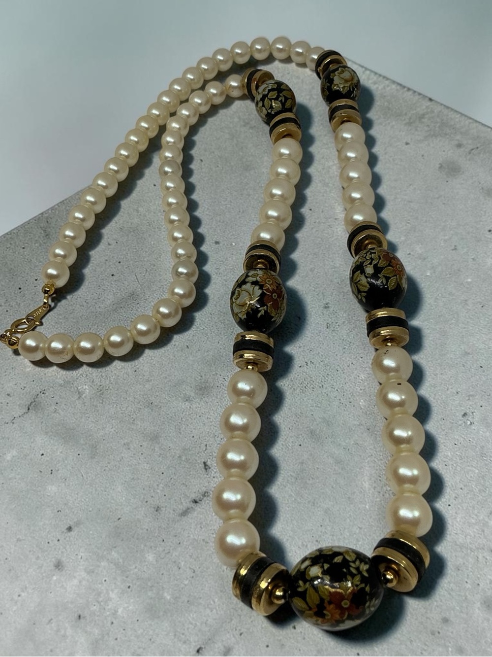 VTG Japan Faux Pearl & Cloisonné Bead Necklace